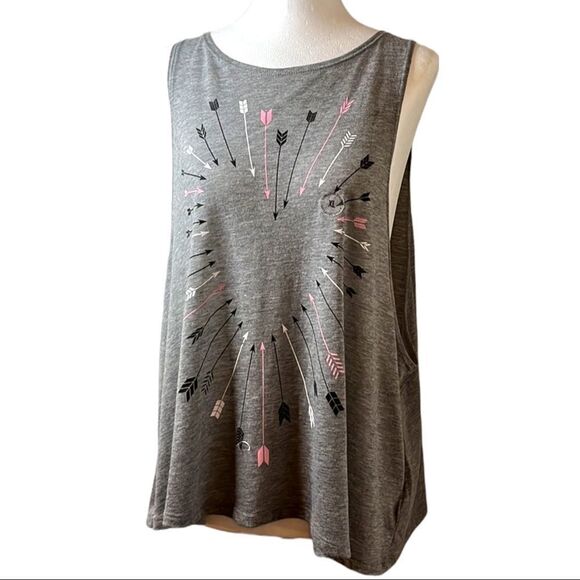 Live Love Dream gray muscle shirt wide sleeve opening heart motif w/ arrows XL - Picture 1 of 12
